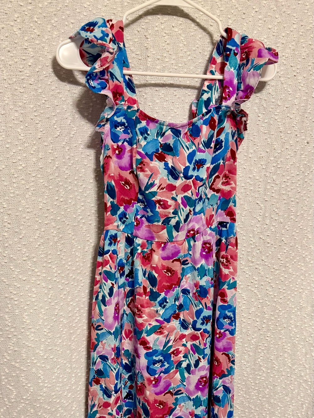 Bright Floral Midi Dress - Blue & Pink